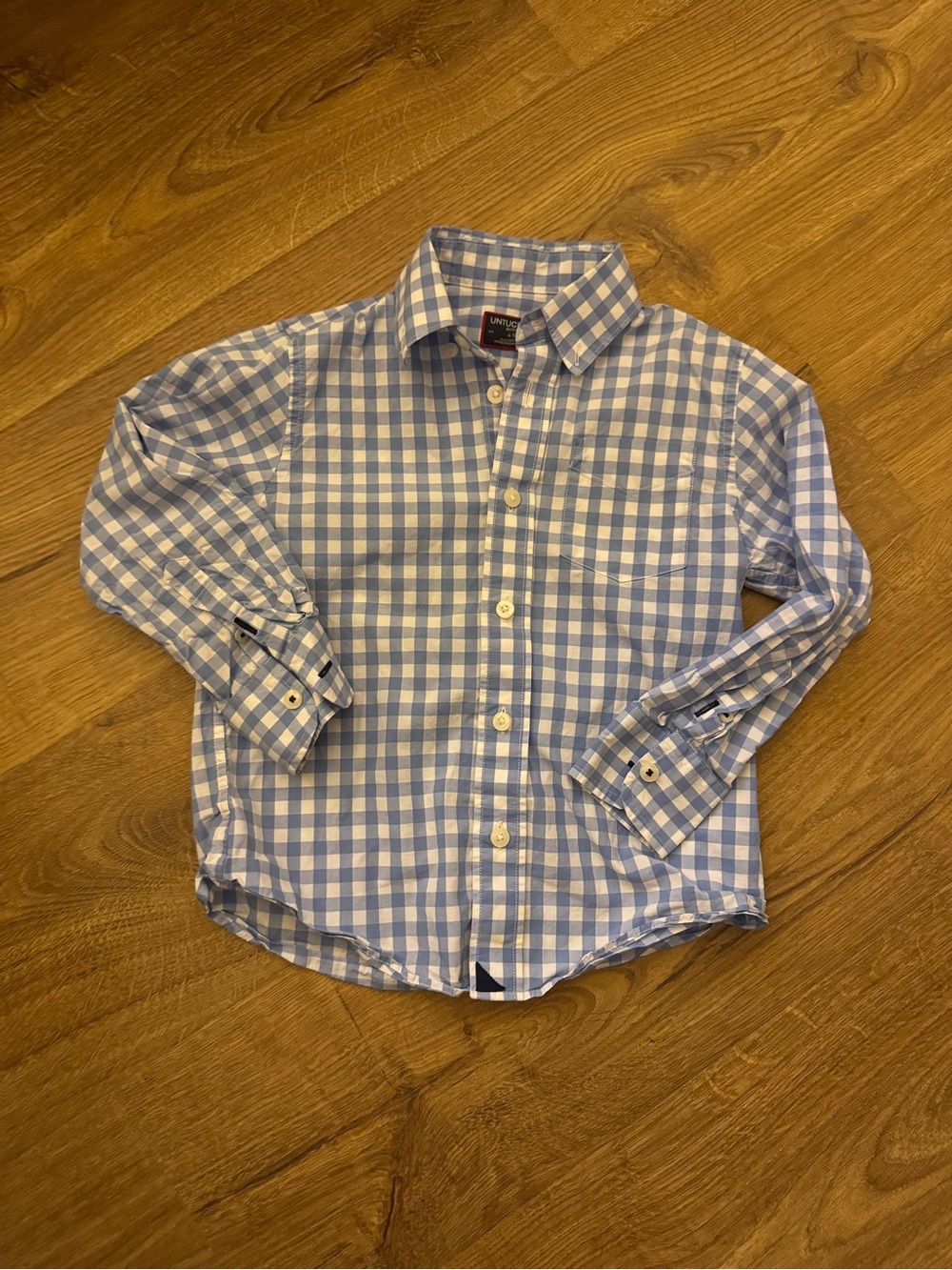 UnTUCKit Kids Blue Gingham Button-Down Shirt (Size 4-5)